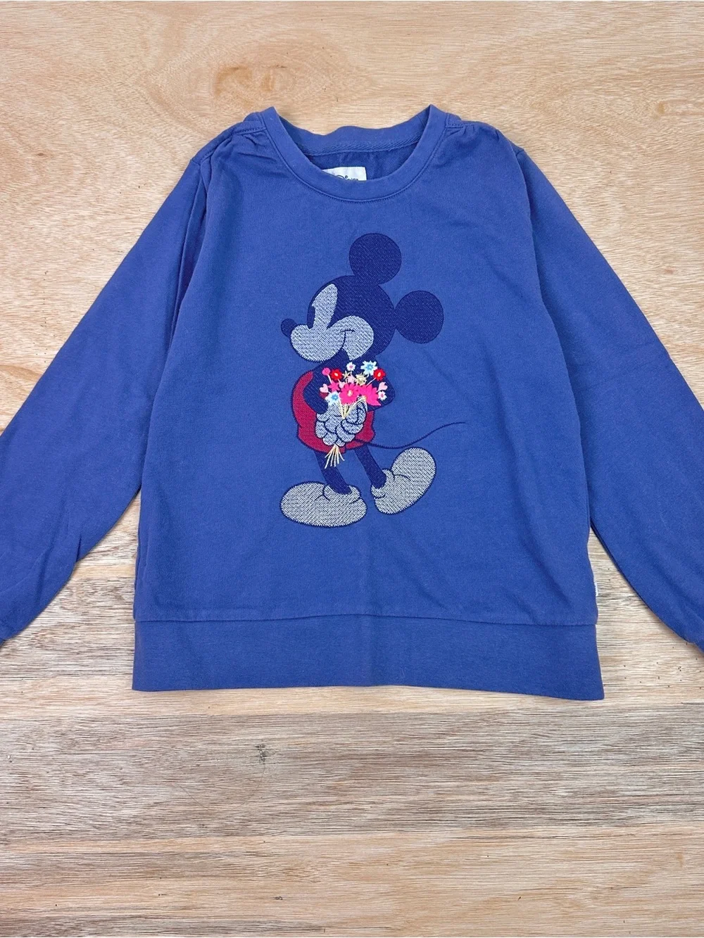 GAP Kids Blue Mickey Mouse Graphic Sweatshirt with Floral Bouquet